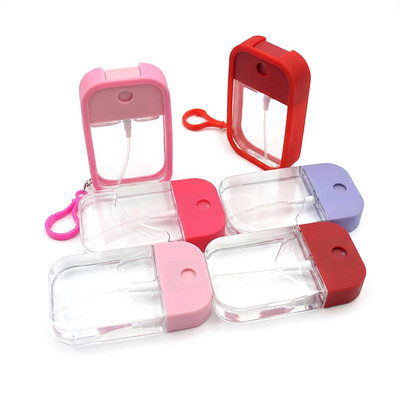 30ml 45ml 50ml Touch Land Plastic Credit Card Spray Bottle with Silicone Case Key Chain For Hand Sanitizer Perfume